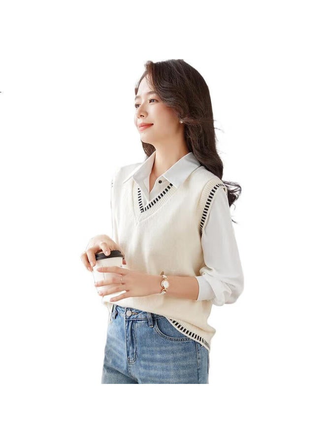 She enjoys Sheen V-Neck Vest Design Sense Vest Cardigan Sweater Fashion Slim Inner Top T13Kz5499 - Image 2