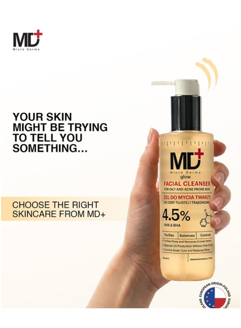 MD Glow Facial Cleanser For Oily & Acne Prone Skin - 200ML - Image 3