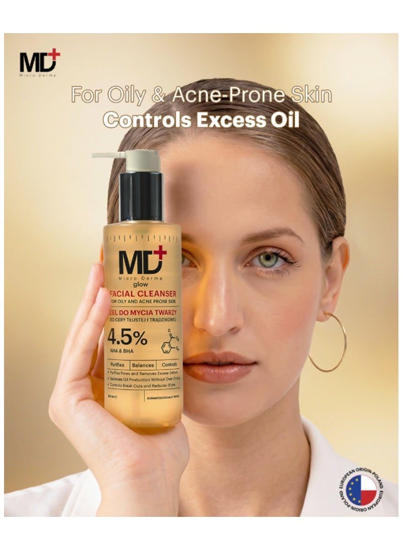 MD Glow Facial Cleanser For Oily & Acne Prone Skin - 200ML - Image 2