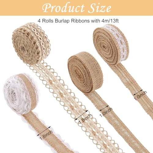 PALAY® 4 Rolls 13.12ft Jute Rope Burlap Ribbon Lace + 32.8ft Hemp Rope, Jute Rope for Craft Ribbons for Gift Wrapping, Event & Wedding Decorations, Gift Packing Materials Natural Fabric Roll Craft - Image 2