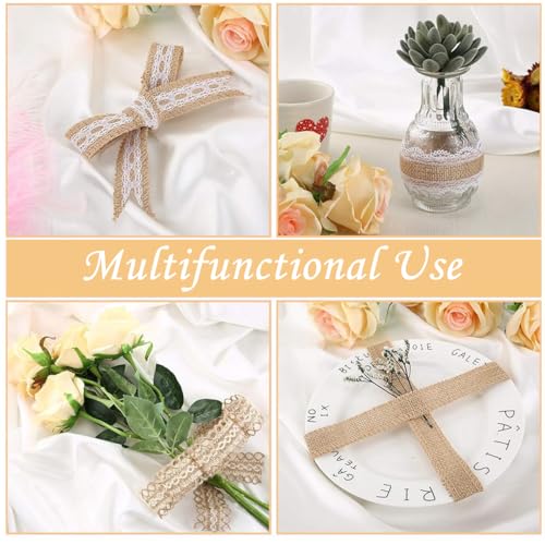 PALAY® 4 Rolls 13.12ft Jute Rope Burlap Ribbon Lace + 32.8ft Hemp Rope, Jute Rope for Craft Ribbons for Gift Wrapping, Event & Wedding Decorations, Gift Packing Materials Natural Fabric Roll Craft - Image 4
