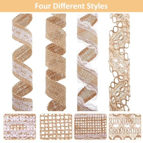 PALAY® 4 Rolls 13.12ft Jute Rope Burlap Ribbon Lace + 32.8ft Hemp Rope, Jute Rope for Craft Ribbons for Gift Wrapping, Event & Wedding Decorations, Gift Packing Materials Natural Fabric Roll Craft - Image 3