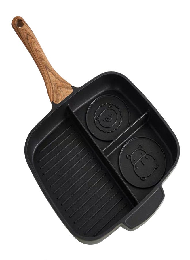 Pancake Pan with 2 Animal Face Designs Square Pancake Pan Non-stick Coating Wood Handle Suitable for Open Flame Induction Cooker - Image 1