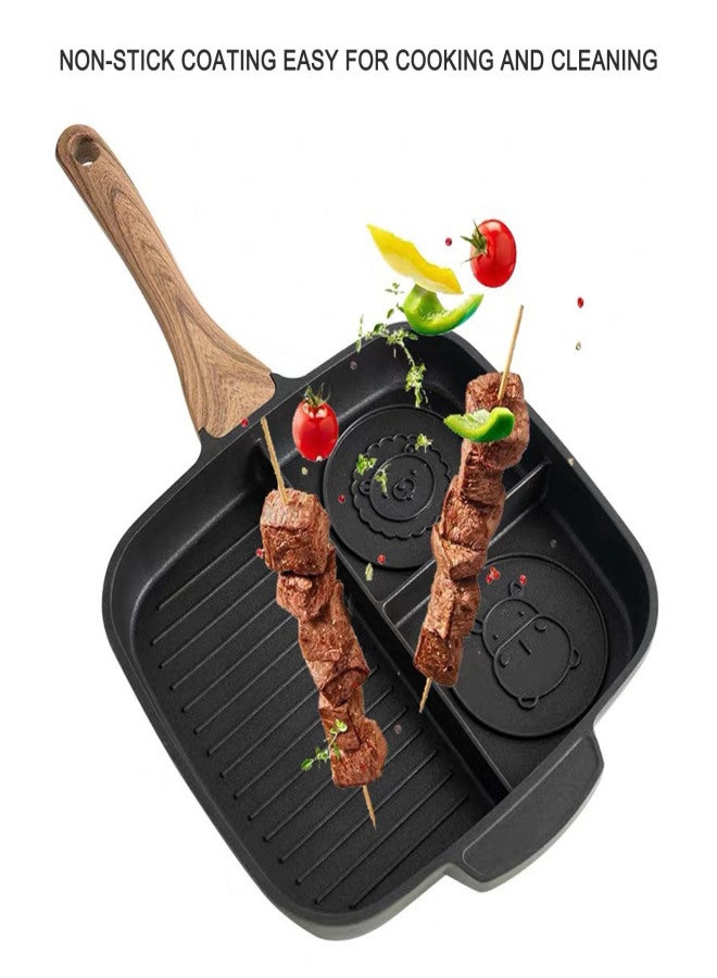 Pancake Pan with 2 Animal Face Designs Square Pancake Pan Non-stick Coating Wood Handle Suitable for Open Flame Induction Cooker - Image 4