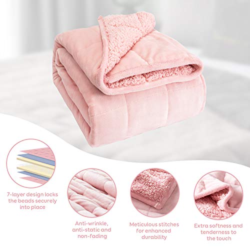 Cottonblue Sherpa Fleece Weighted Blanket 12lbs, Flannel Cozy Plush Blankets, Fuzzy Flannel Bedding Blanket Throw for Twin Full Bed, Minky Soft Blanket for Sofa Bed 48 x 72 inches, Blush Pink - Image 4