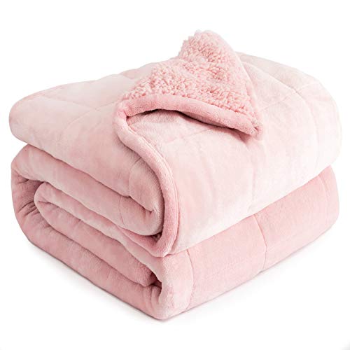 Cottonblue Sherpa Fleece Weighted Blanket 12lbs, Flannel Cozy Plush Blankets, Fuzzy Flannel Bedding Blanket Throw for Twin Full Bed, Minky Soft Blanket for Sofa Bed 48 x 72 inches, Blush Pink - Image 1