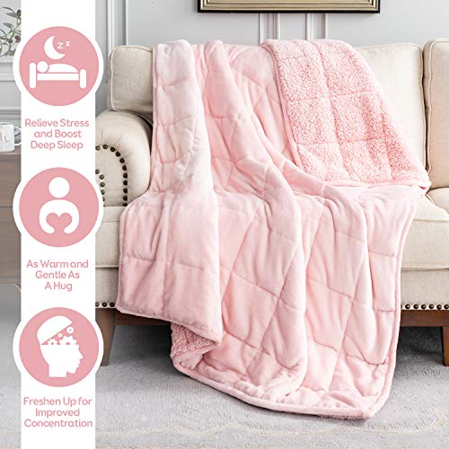 Cottonblue Sherpa Fleece Weighted Blanket 12lbs, Flannel Cozy Plush Blankets, Fuzzy Flannel Bedding Blanket Throw for Twin Full Bed, Minky Soft Blanket for Sofa Bed 48 x 72 inches, Blush Pink - Image 2
