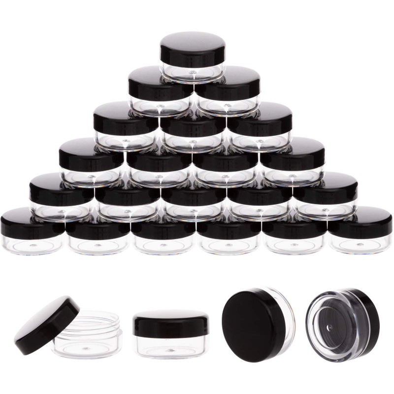 50 Pieces 3 Gram Sample Containers with Lids Black Sample Jars BPA Free Tiny Cosmetic Containers for Makeup Lotion Eye Shadow Powder and Lip Balms