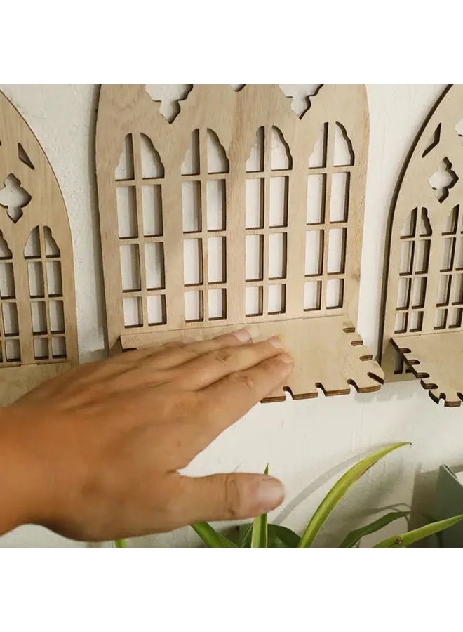ديكور جدار خشبي قوطي من طراز آرت ديكو، مجموعة من 3 قطع، نموذج إطار مقوس على شكل كاتدرائية منحوتة - Image 4