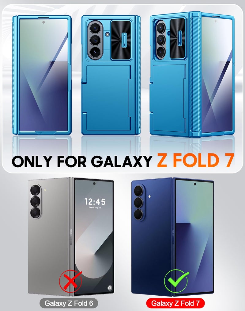 Vizvera for Samsung Galaxy Z Fold 7 Case RFID Wallet with Cards Holder [Hinge Cover] [Camera Cover] Shockproof Silicone Protective Phone Case for Z Fold 7 2025-Lake Blue - Image 2
