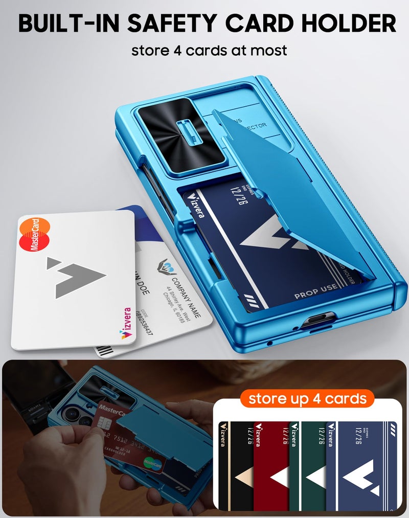 Vizvera for Samsung Galaxy Z Fold 7 Case RFID Wallet with Cards Holder [Hinge Cover] [Camera Cover] Shockproof Silicone Protective Phone Case for Z Fold 7 2025-Lake Blue - Image 4