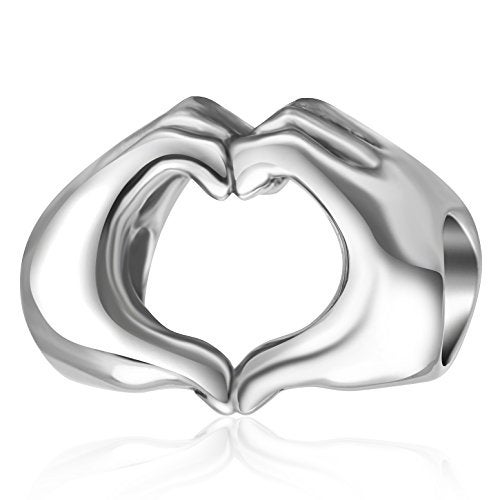 SOUKISS 925 Sterling Silver Love Heart in Your Hands Charm for Charms Bracelets, Xmas Mother's Day Gifts Idea - Image 1