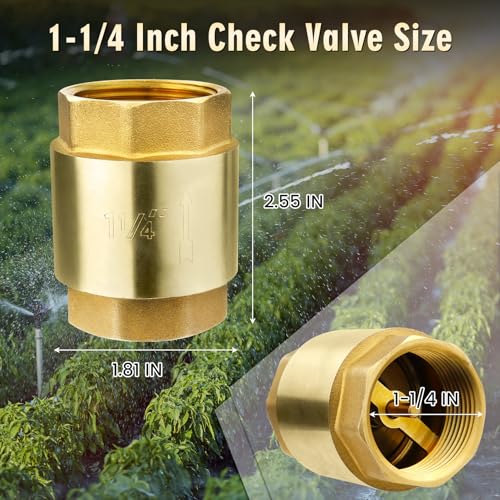 Flngr 1 1/4-Inch Check Valve,Female NPT,No-Lead Brass,Female Pipe Thread Compatible with Most Pumps,Silent Check Valve,Prevents Backflow in Well or Irrigation Systems - Image 2