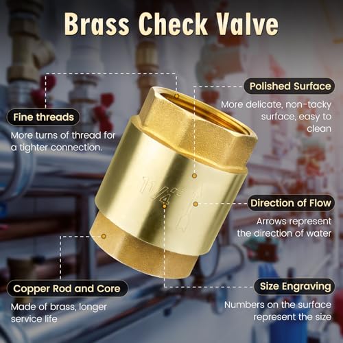 Flngr 1 1/4-Inch Check Valve,Female NPT,No-Lead Brass,Female Pipe Thread Compatible with Most Pumps,Silent Check Valve,Prevents Backflow in Well or Irrigation Systems - Image 3