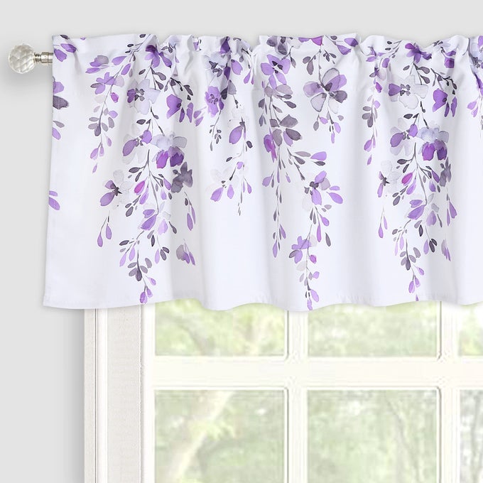 WEEPING FLOWERS VALANCE CURTAIN FOR WINDOWSFLORAL SHORT CURTAINS VALANCE FOR LIVING ROOM KITCHEN ROD POCKET 52 16 INCHES VIOLET PURPLE AND GRAY