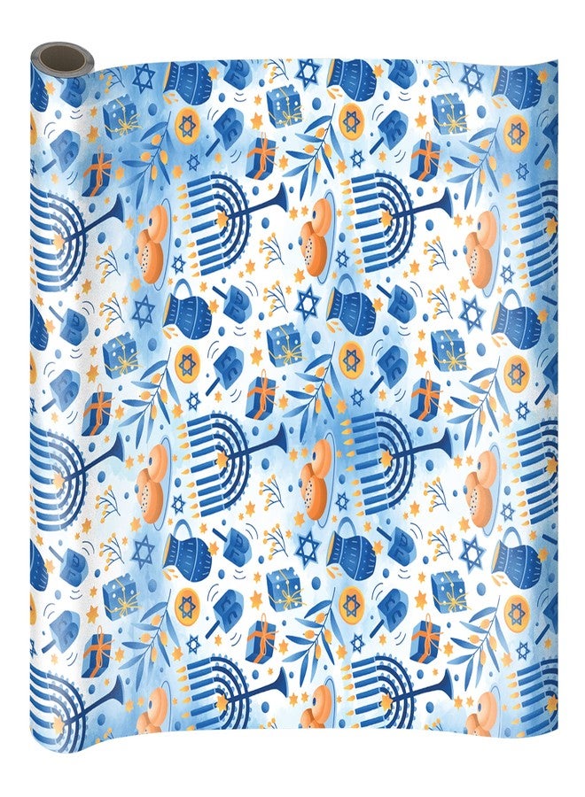 Izzy 'n' Dizzy Hanukkah Wrapping Paper - Metallic Blue Gift Wrap - 17 Inch x 144 Inch - Chanukah Gift Wrap - Light Blue Print - Image 1