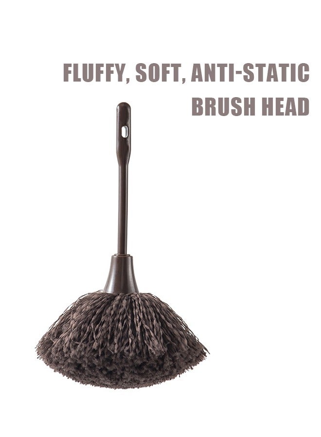 2 Pcs Keyboard Brush, Long Handle Fluffy Microfiber Feather Duster Portable Cleaning Dust Remover, Mini Dusting Wand for Computer Laptop Desk (Pink+Brown) - Image 3