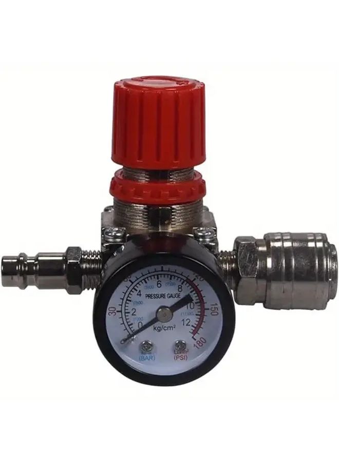 1 4 بوصة منظم ضغط ضاغط الهواء 180 PSI 12 بار توصيل صمام ثلاثي الاتجاه من البلاستيك والمعدن المتين لأدوات الهواء المضغوط سهل التركيب وفقًا للمعايير الأوروبية مقياس ضغط واضح موصلات نحاسية - Image 1