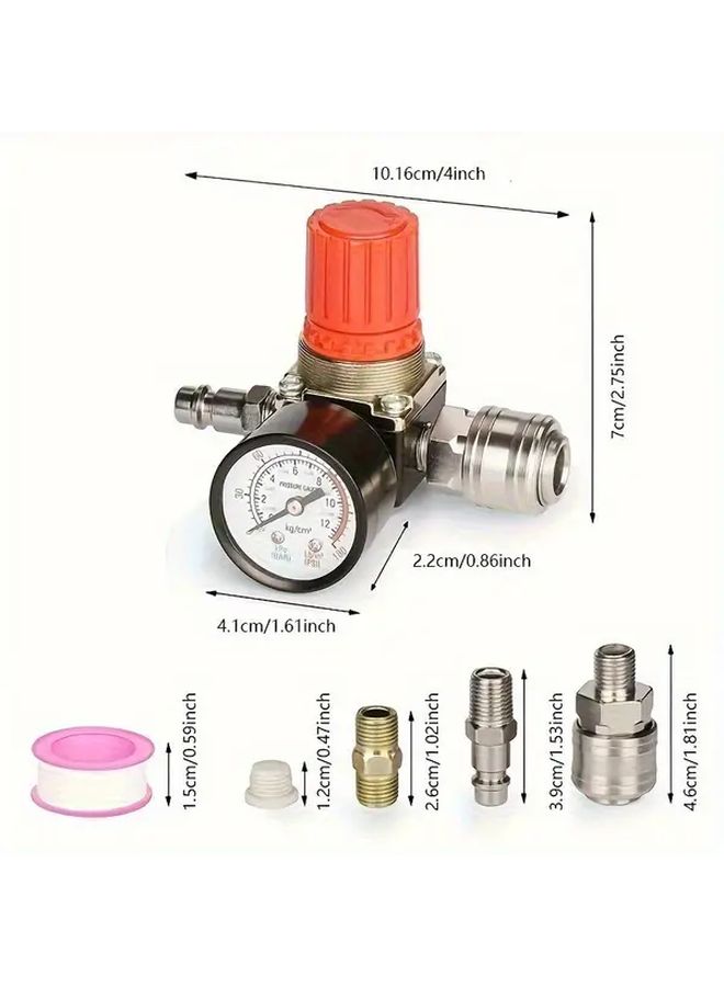 1 4 بوصة منظم ضغط ضاغط الهواء 180 PSI 12 بار توصيل صمام ثلاثي الاتجاه من البلاستيك والمعدن المتين لأدوات الهواء المضغوط سهل التركيب وفقًا للمعايير الأوروبية مقياس ضغط واضح موصلات نحاسية - Image 2