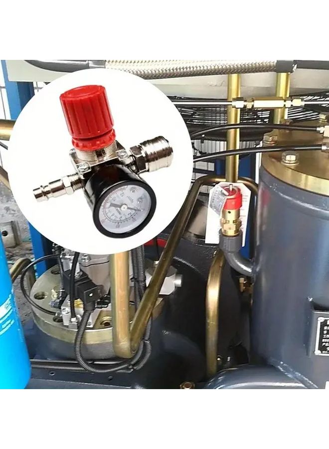 1 4 بوصة منظم ضغط ضاغط الهواء 180 PSI 12 بار توصيل صمام ثلاثي الاتجاه من البلاستيك والمعدن المتين لأدوات الهواء المضغوط سهل التركيب وفقًا للمعايير الأوروبية مقياس ضغط واضح موصلات نحاسية - Image 4