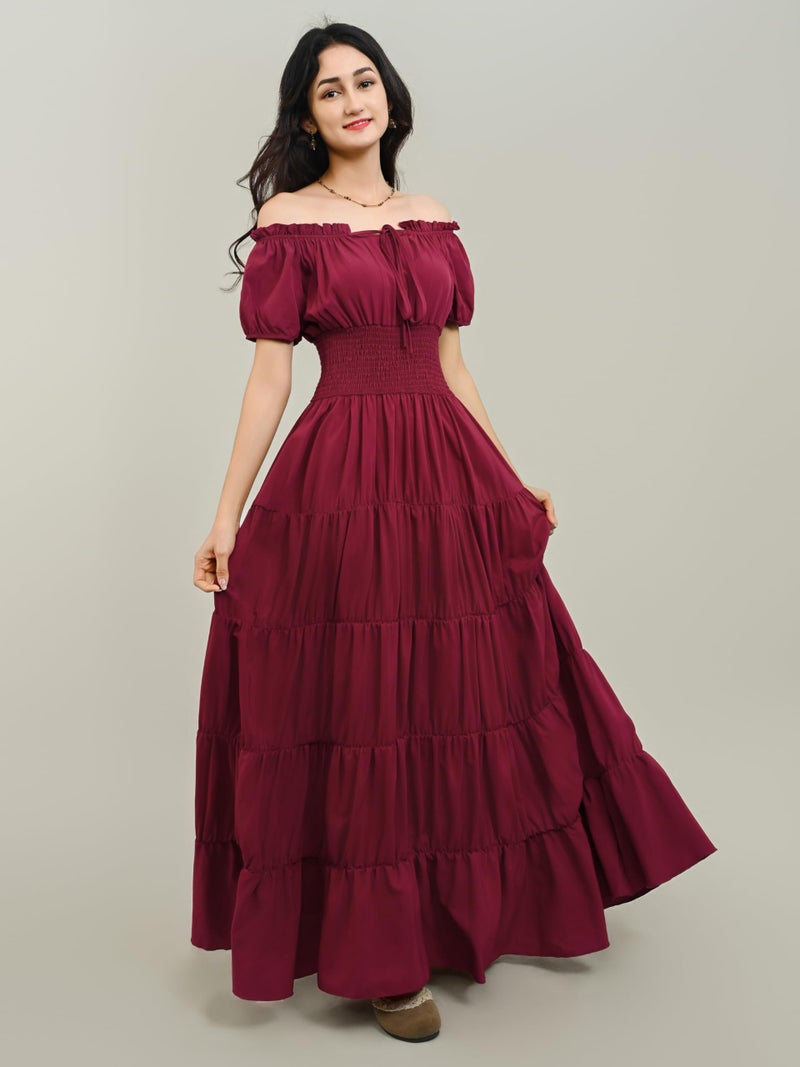 Zhitunemi Renaissance Costume Women Dress: Medieval Costumes for Women Renaissance Dresses - Peasant Cottagecore Theme Party Wine Red 2XL - Image 3