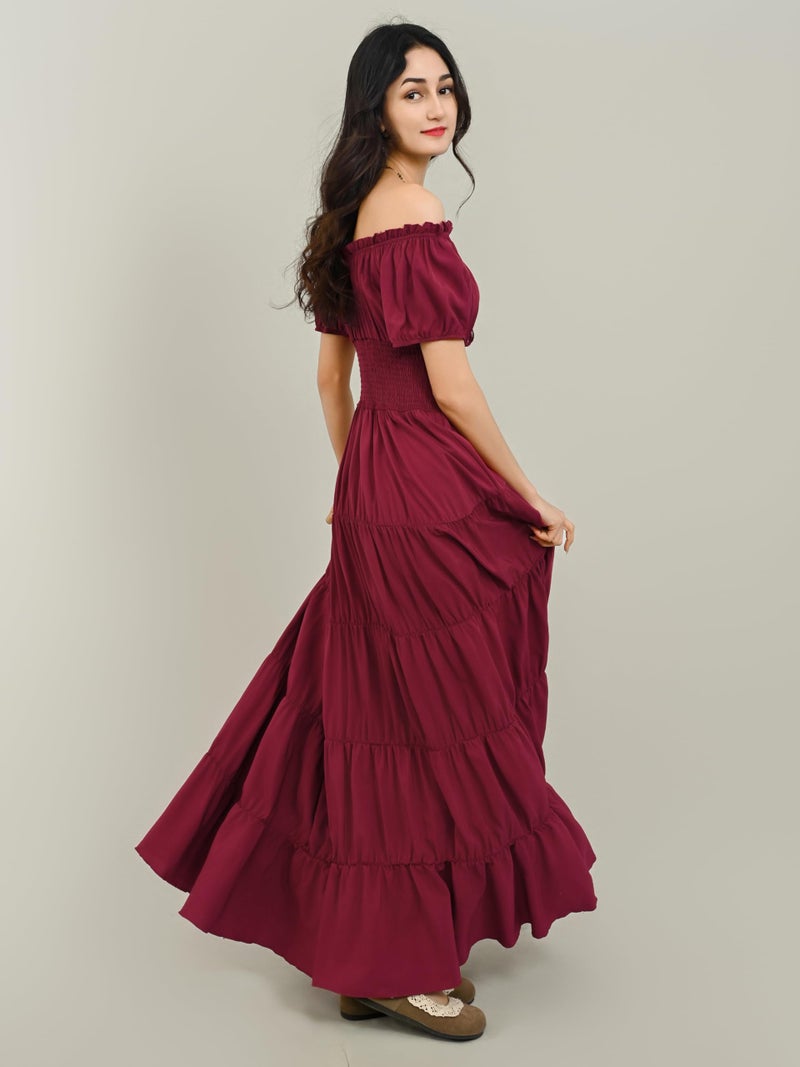 Zhitunemi Renaissance Costume Women Dress: Medieval Costumes for Women Renaissance Dresses - Peasant Cottagecore Theme Party Wine Red 2XL - Image 4