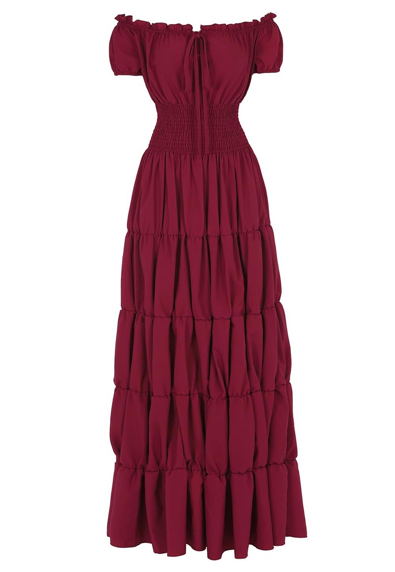 Zhitunemi Renaissance Costume Women Dress: Medieval Costumes for Women Renaissance Dresses - Peasant Cottagecore Theme Party Wine Red 2XL - Image 1