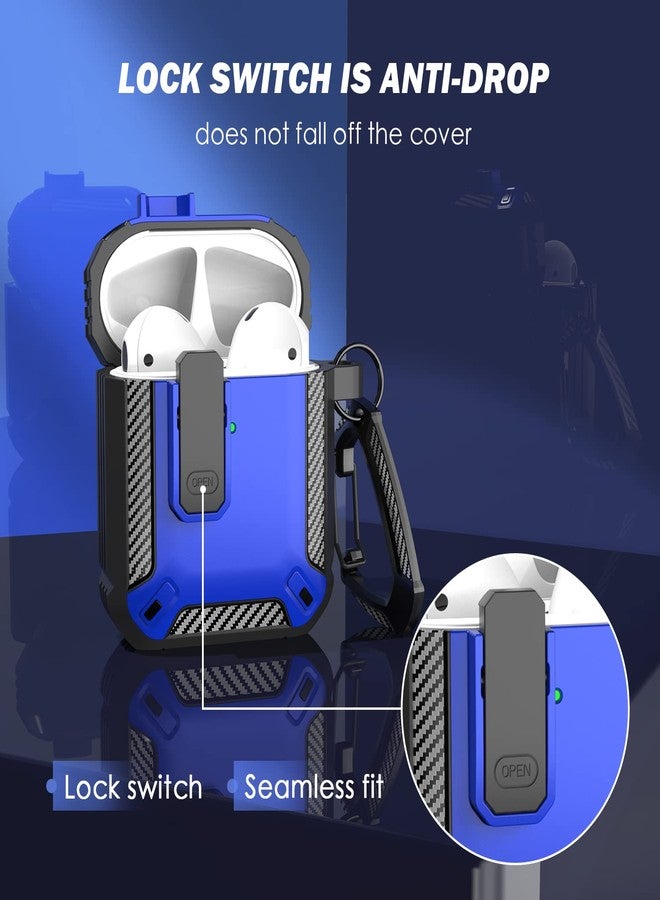 RFUNGUANGO for AirPods 2nd Generation Case Cover with Cleaner Kit, Military Hard Shell Protective Armor with Lock for AirPod Gen 1&2 Charging Case, Front LED Visible,Blue - Image 2