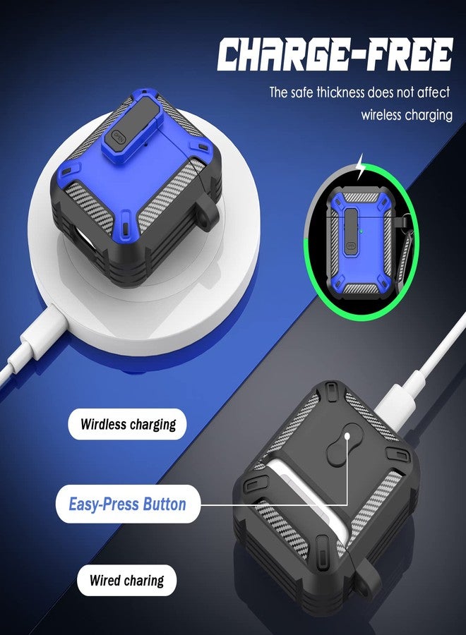 RFUNGUANGO for AirPods 2nd Generation Case Cover with Cleaner Kit, Military Hard Shell Protective Armor with Lock for AirPod Gen 1&2 Charging Case, Front LED Visible,Blue - Image 4