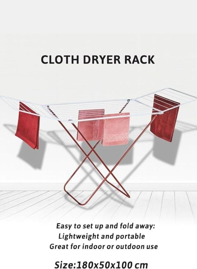 منشر تجفيف ملابس قابل للطي، 180×50×100 سم، حامل غسيل داخلي وخارجي، أبيض وأحمر - Image 2