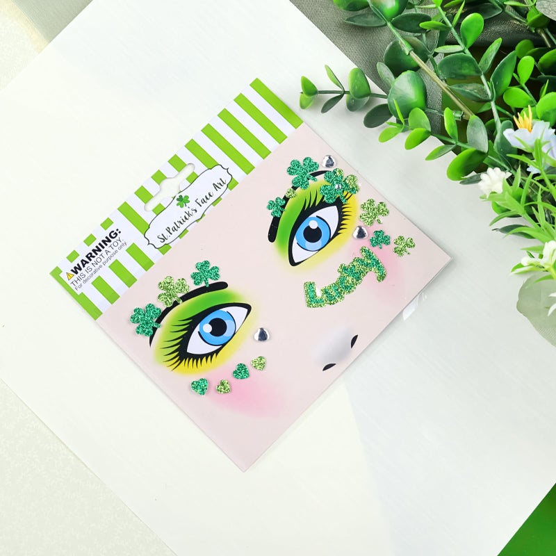 Jacnkb 2 Sheets Shamrock Glitter Face Tattoo Jewelry, St. Patrick's Day Celebration Face Gems with Assorted Designs, Sparkle Glitter in Parades, Parties & More (style1) - Image 5