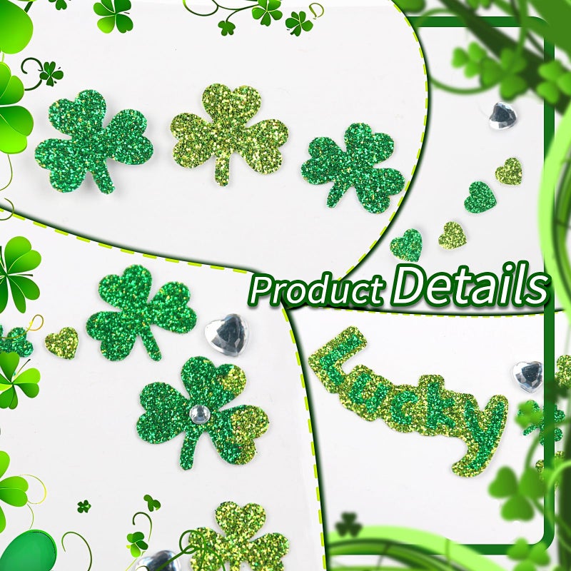 Jacnkb 2 Sheets Shamrock Glitter Face Tattoo Jewelry, St. Patrick's Day Celebration Face Gems with Assorted Designs, Sparkle Glitter in Parades, Parties & More (style1) - Image 3