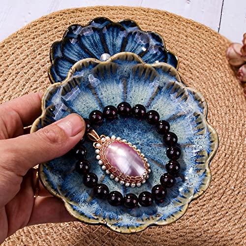 BOSILI Ceramic Jewelry Dish Ring Plate Tray Vintage Lotus Shaped Jewelry Key Bowl Ring Holder for Jewelry Wedding Engagement Set of 2(Blue and Green) - Image 5