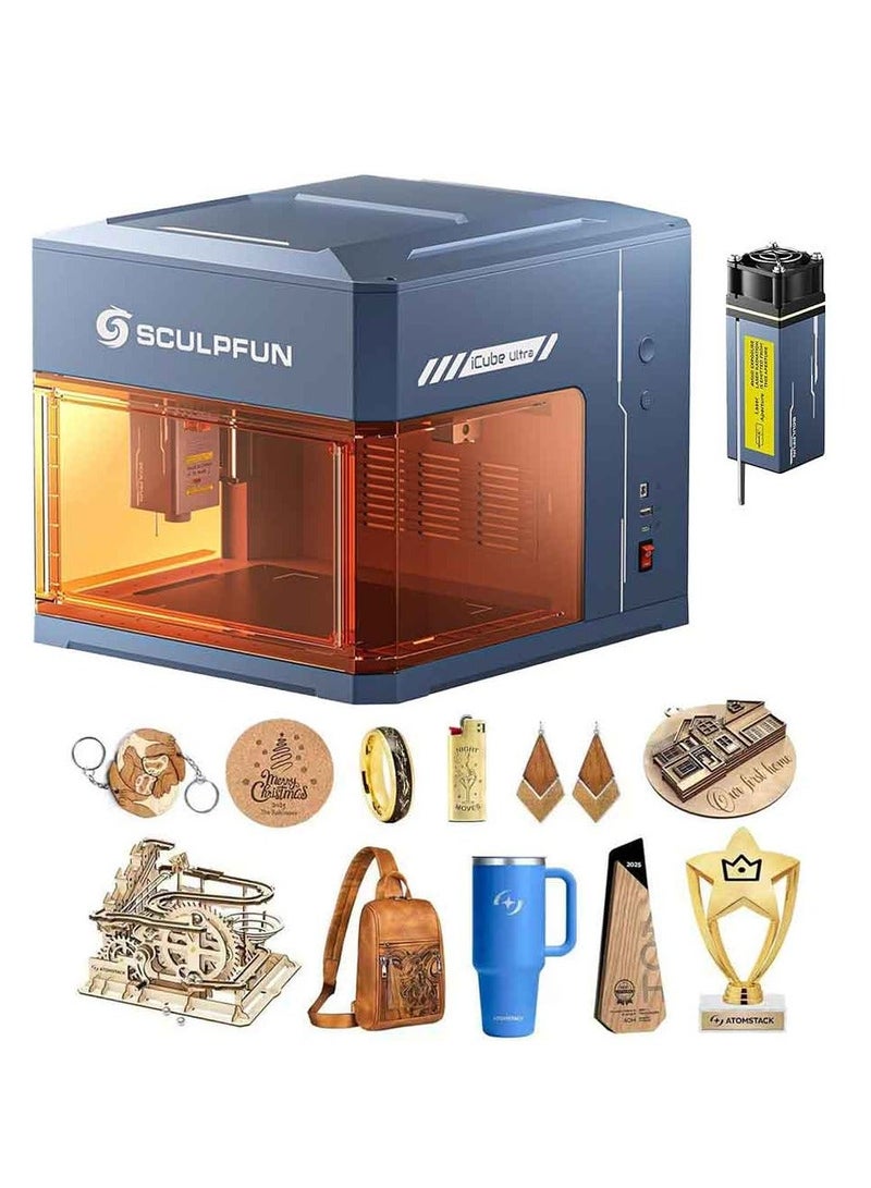سكلبفون آلة الحفر بالليزر SCULPFUN iCube Ultra 12 واط - قاطع عالي الدقة للخشب والأكريليك مع تركيز تلقائي - Image 1