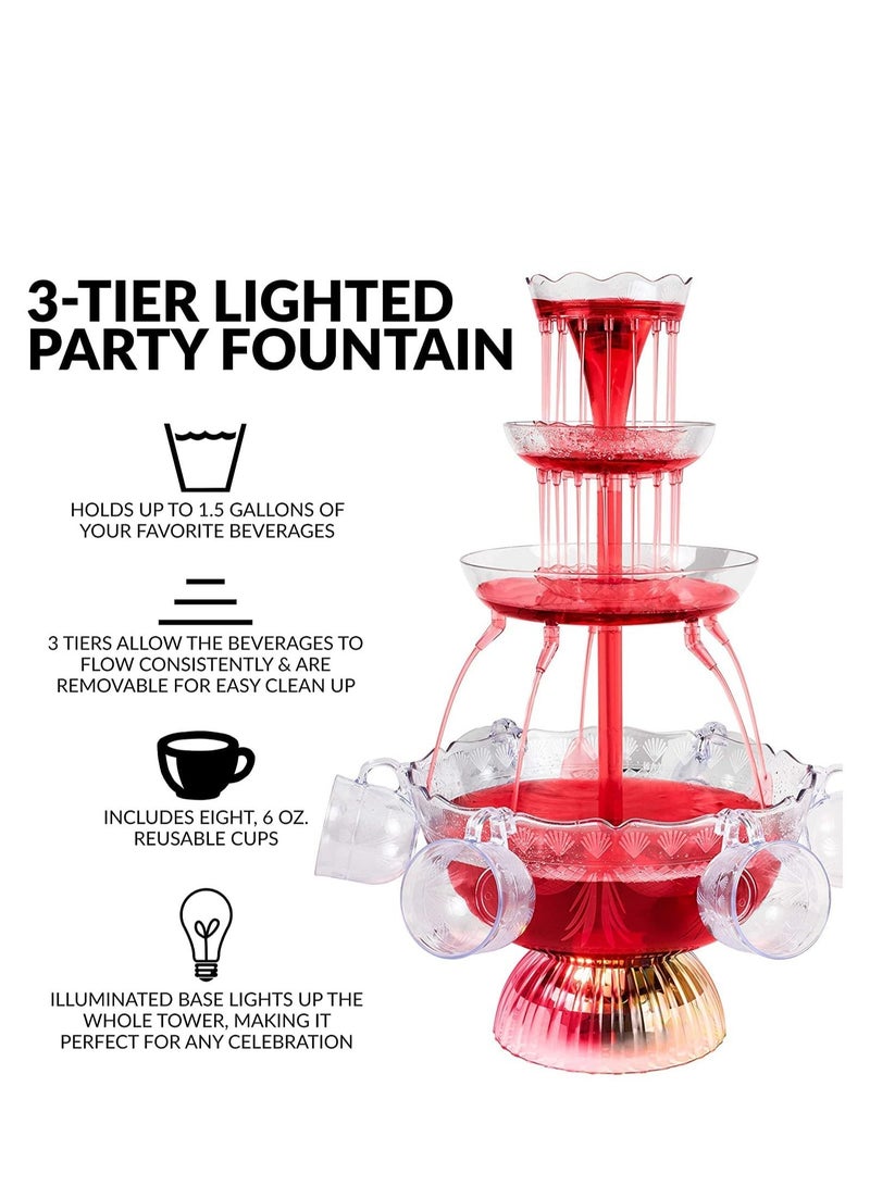 3-Tier 5.6L Party Fountain with LED Lighted Base Clear