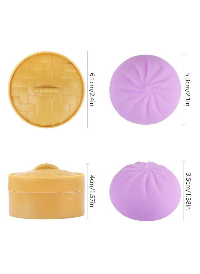 EVERMARKET - 4 PCS Colorful Dumpling Squishes Stress Balls Fidget Sensory ToysSimulation Food Squishies Bun with Little Steamer Squeeze Dough Ball Stress Relief Hand ToyAntiAnxiety Stretchy Toy for Kids Adult - Image 1