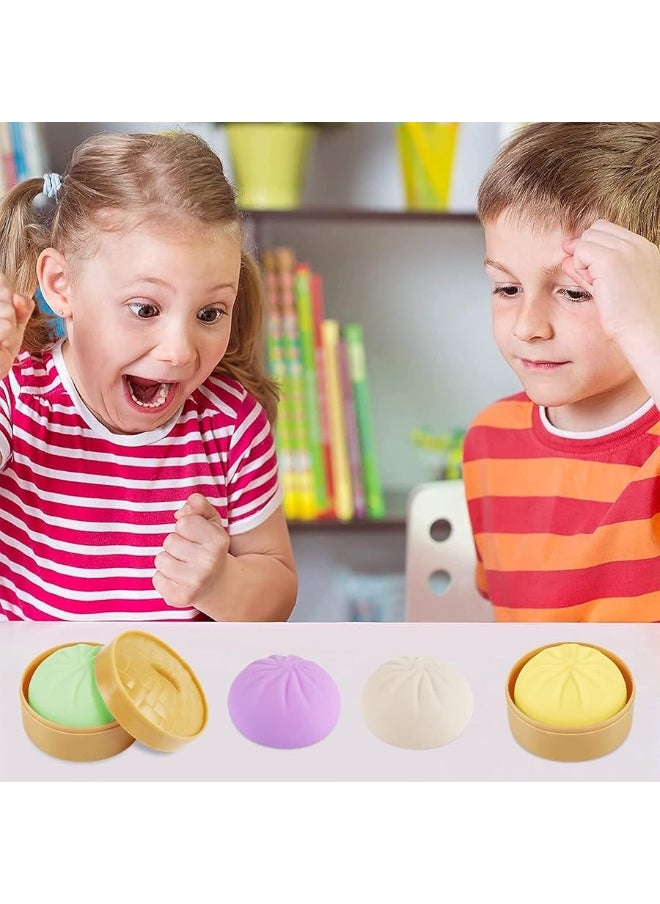 EVERMARKET - 4 PCS Colorful Dumpling Squishes Stress Balls Fidget Sensory ToysSimulation Food Squishies Bun with Little Steamer Squeeze Dough Ball Stress Relief Hand ToyAntiAnxiety Stretchy Toy for Kids Adult - Image 1