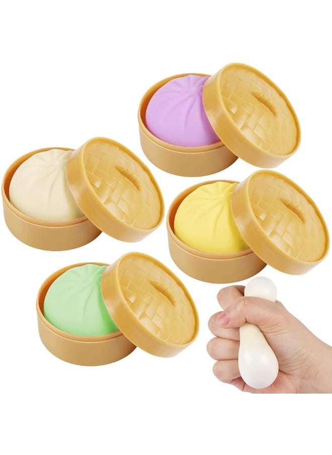 EVERMARKET - 4 PCS Colorful Dumpling Squishes Stress Balls Fidget Sensory ToysSimulation Food Squishies Bun with Little Steamer Squeeze Dough Ball Stress Relief Hand ToyAntiAnxiety Stretchy Toy for Kids Adult - Image 1