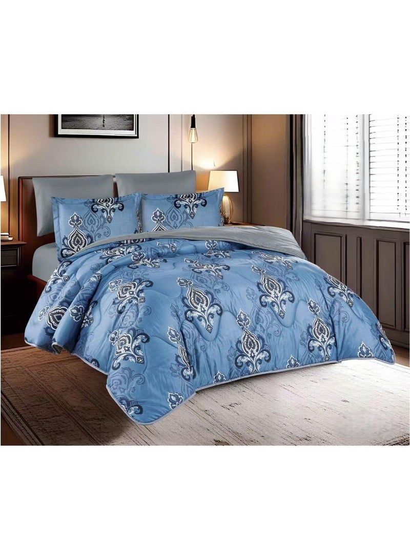 HAPPYMOON 4-Piece Oversized Single Comforter Bedding Set 230x170 cm, 350 GSM Comforter with Fitted Sheet, Pillow Shams & Pillowcases, Soft Printed Bedding Set - Image 1