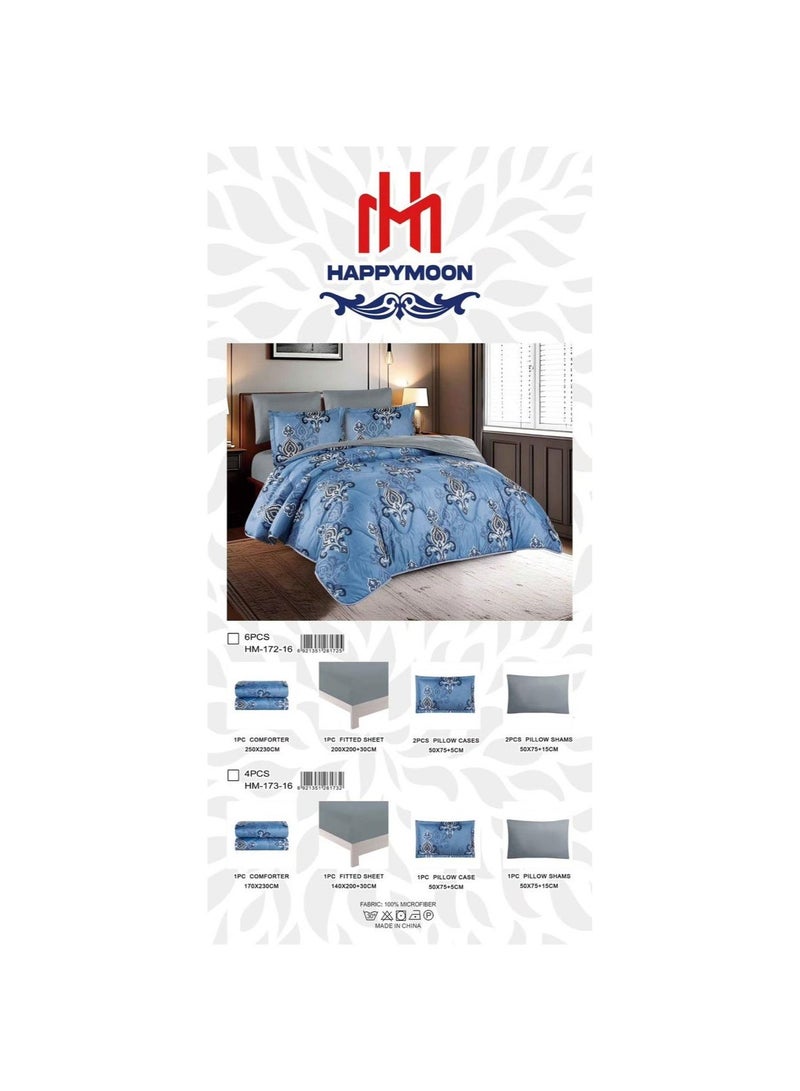 HAPPYMOON 4-Piece Oversized Single Comforter Bedding Set 230x170 cm, 350 GSM Comforter with Fitted Sheet, Pillow Shams & Pillowcases, Soft Printed Bedding Set - Image 2