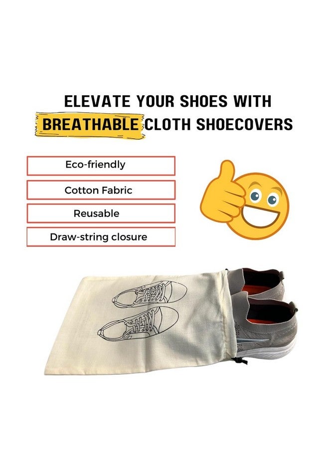 IVILLAGE IVILLAGE Premium Reusable and Washable 100% Pure Cotton Fabric Shoe Covers/Bags with Drawstring Closure|Handcrafted Doodle Collection|Ideal for Travel, Home and Storage|Pack of 6 |Off-White|Male - Image 4