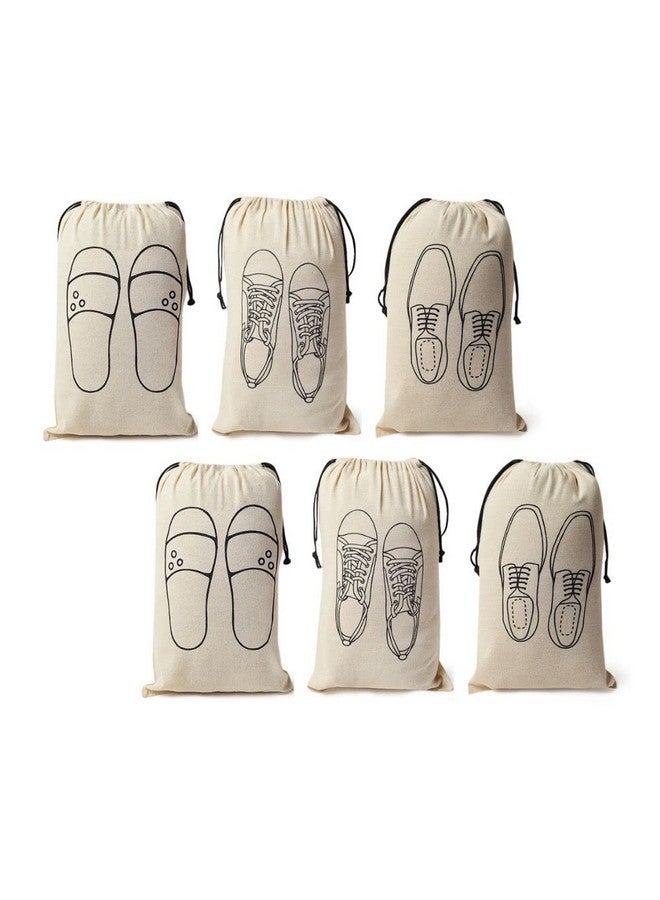 IVILLAGE IVILLAGE Premium Reusable and Washable 100% Pure Cotton Fabric Shoe Covers/Bags with Drawstring Closure|Handcrafted Doodle Collection|Ideal for Travel, Home and Storage|Pack of 6 |Off-White|Male - Image 1