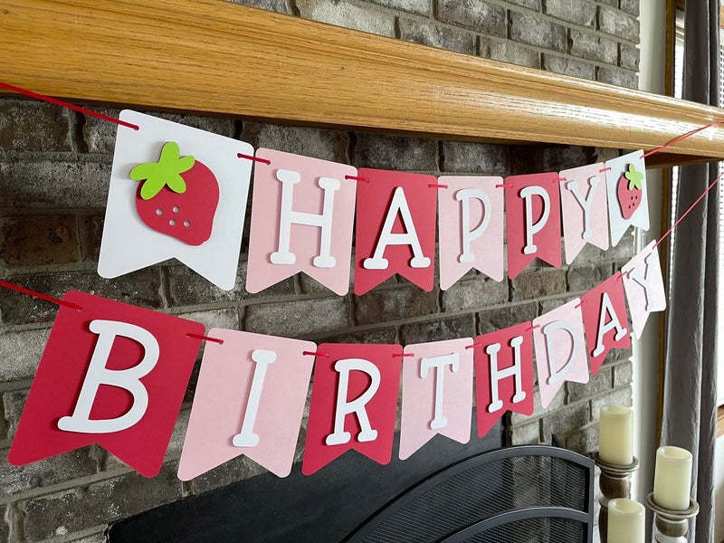 MANGO Confetti Strawberry Birthday Banner  Berry First Party Theme  1st Birthday Decorations  Pink  Red - Image 2
