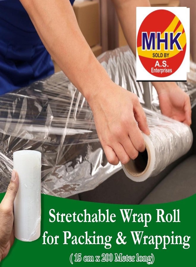 A.S Enterprises لفة غلاف تغليف شفاف قابل للتمدد من MHK - 15 سم × 200 متر | غلاف متعدد الأغراض من Superfelt | متعدد الاستخدامات، قوي | سمك 150 ميكرون - Image 3