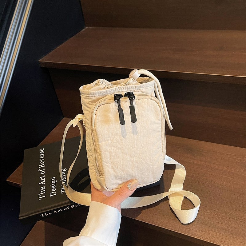 Japanese Style Simple Mini Canvas Bag Women'S Simple Casual Lightweight Mobile Phone Small Square Bag Drawstring Strap Shoulder Crossbody Bag - Image 2