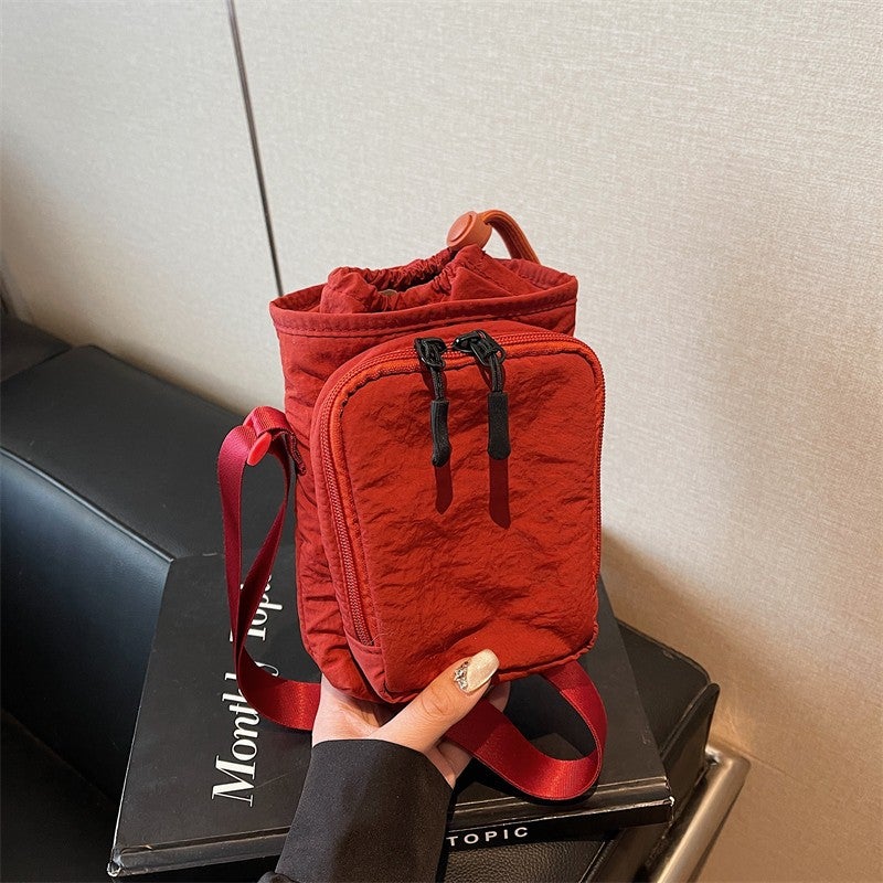 Japanese Style Simple Mini Canvas Bag Women'S Simple Casual Lightweight Mobile Phone Small Square Bag Drawstring Strap Shoulder Crossbody Bag - Image 3