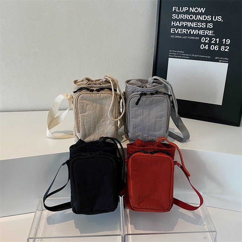 Japanese Style Simple Mini Canvas Bag Women'S Simple Casual Lightweight Mobile Phone Small Square Bag Drawstring Strap Shoulder Crossbody Bag - Image 4