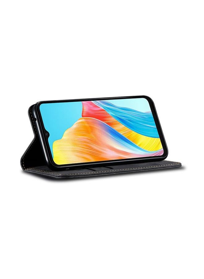 اس-توب جراب لهاتف OPPO A38 4G / A18 4G بتصميم كاجوال من قماش الدنيم مع قلاب أفقي من الجلد - Image 5