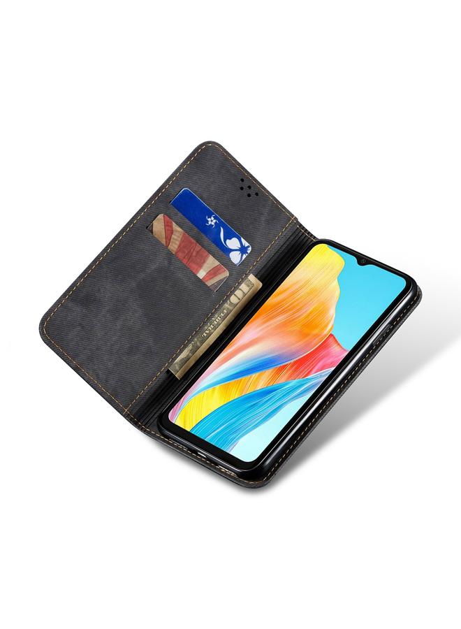 اس-توب جراب لهاتف OPPO A38 4G / A18 4G بتصميم كاجوال من قماش الدنيم مع قلاب أفقي من الجلد - Image 4