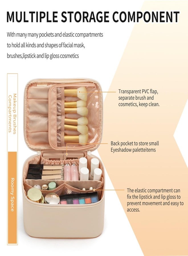 OCHEAL Beige Makeup Bag,Travel Makeup Organizer Bag, Large Capacity Cosmetic Bags For Women Large Travel Toiletry Bag Girls Traveling With Brush Slot And Divider-White - Image 3